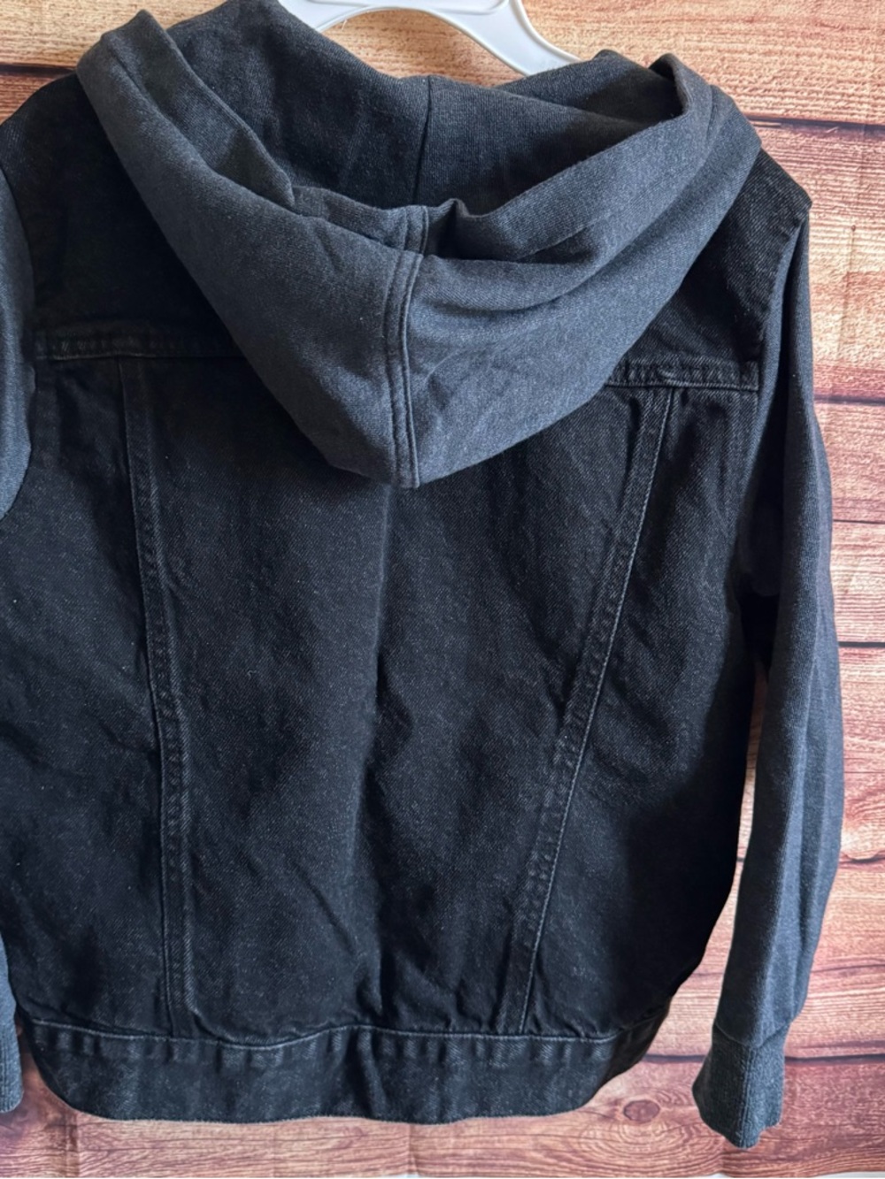 Boys Black Denim Jacket Hoodie Ring of Fire Size L - Picture 2 of 6